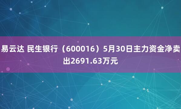 易云达 民生银行（600016）5月30日主力资金净卖出2691.63万元